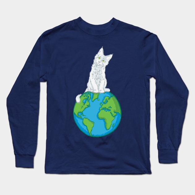 Cats on the World Long Sleeve T-Shirt by polliadesign